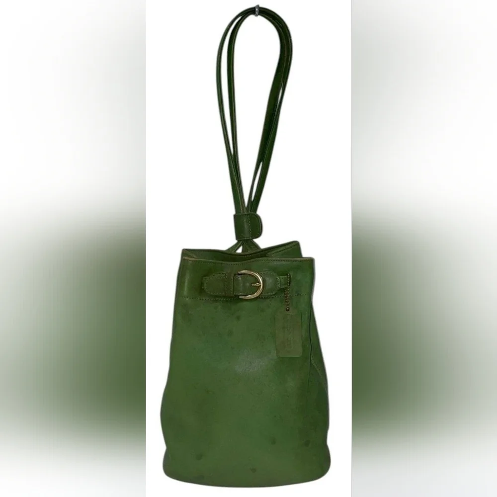 Vintage COACH Green‎ Leather Bucket Bag with Buckle Detail